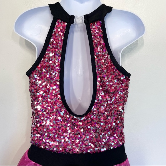 Dance Costume Dress Curtain Call Turn Up The Music J5478 High-Low Sequin Pink - Picture 8 of 15